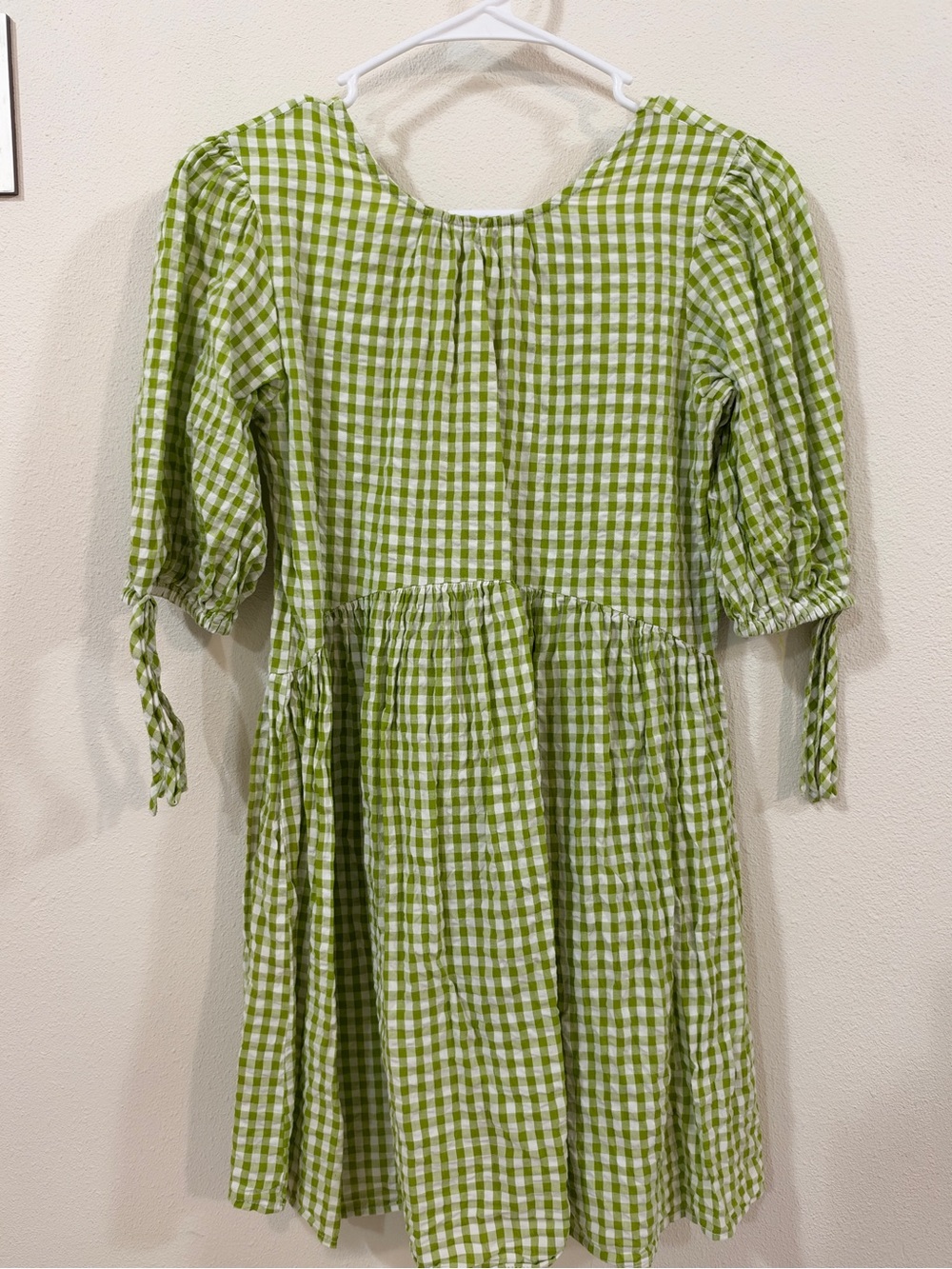 Nasty Gal Green Gingham Tie-Sleeve Smock Dress